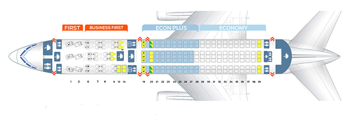 ✈ Самолет Боинг ER: нумерация мест в салоне, схема посадочных мест, лучшие места